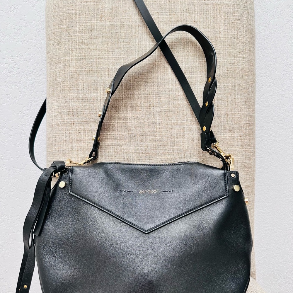 Jimmy Choo Black Leather Shoulder Bag with Gold Hardware